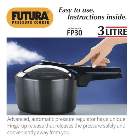 Hawkins Futura 3 Litre Pressure Cooker, Hard Anodised Inner Lid Pressure Cooker, Pan Cooker, Black (FP30) - Image 2